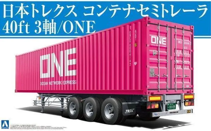 Modelbouwpakket Vrachtwagens - 05584 Nippon Trex Trailer w Container Ocean Network Express (ONE) Plastic - 1:32 - Modelbouw från Aoshima i Flerfärgad – produktbild