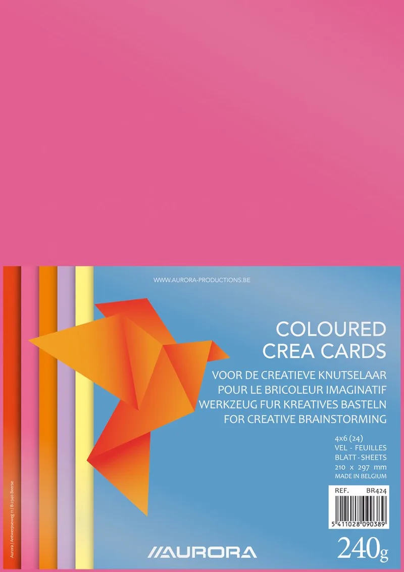 Crea Cards/Tekenvellen A4 - 6 kleuren - 240 grams - Pak van 10 de Aurora en Rouge – photo produit