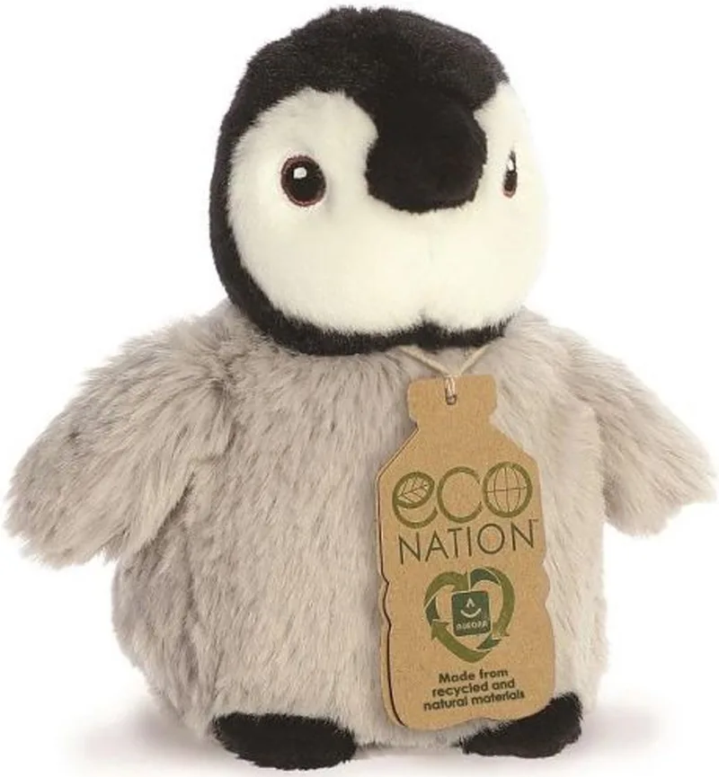 Eco Nation pluche knuffeldier Pinguin kuiken - 13 cm - Artic thema speelgoed dieren by Aurora in Grey – product photo