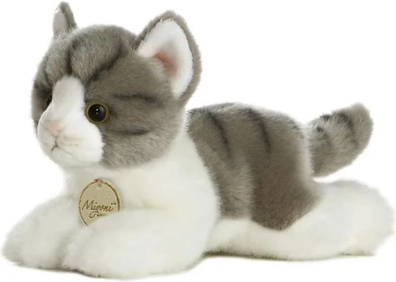 Knuffeldier kat/poes - pluche knuffel - grijs/wit - 20 cm - huisdier knuffel de Aurora en Gris clair – photo produit