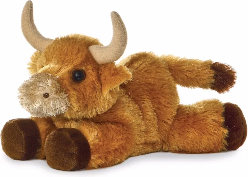 Knuffeldier Schotse Hooglander koe - pluche knuffel - 20 cm - boerderij dieren by Aurora in Brown – product photo