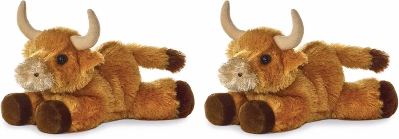 Knuffeldier Schotse Hooglander koe - Set van 2x stuks - pluche knuffel - 20 cm - boerderij dieren by Aurora in Brown – product photo
