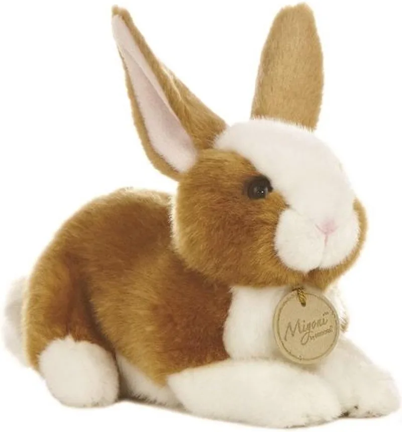 Miyoni pluche knuffeldier konijn - lichtbruin/wit - 20 cm - bosdieren thema speelgoed de Aurora en Lichtbruin – photo produit