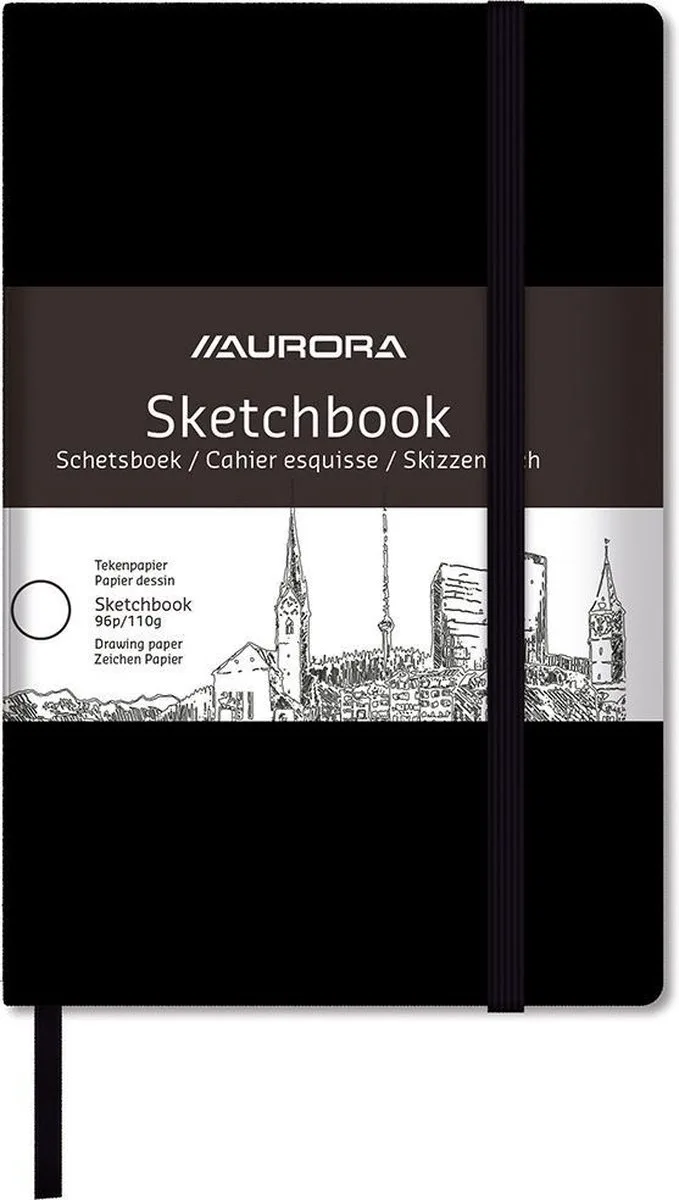 Pak van 10 x Teken/Schetsboek A5 met blanco papier en elastiek. by Aurora in Black – product photo