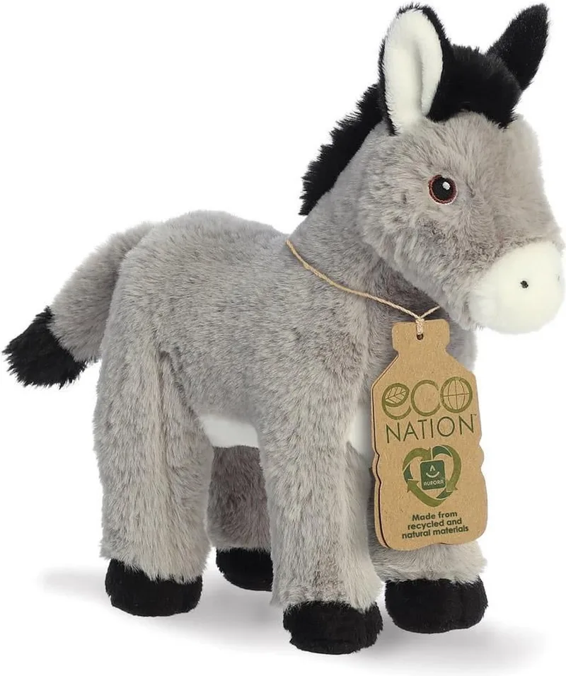Pluche Ezel - Eco Nation - dieren knuffels - 28 cm - grijs - boerderijdieren knuffel fra Aurora i Lysegrå – produktbillede