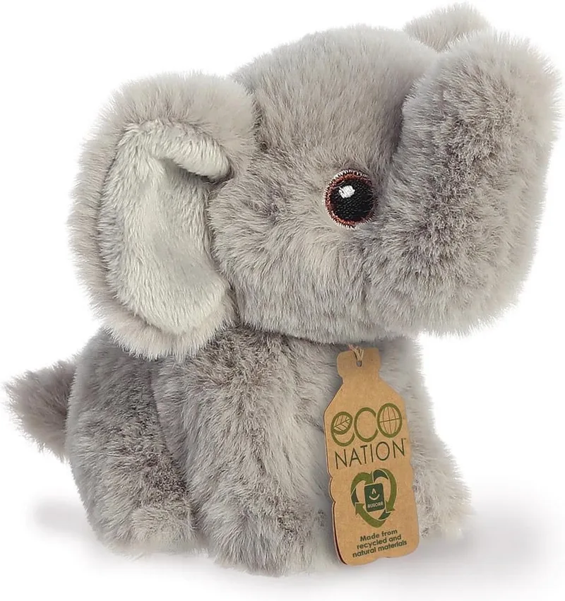Pluche knuffel olifant - dierenknuffel - 13 cm - wilde dieren thema de Aurora en Gris – photo produit
