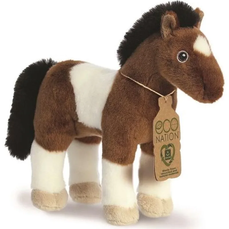 Pluche knuffeldier paard - eco nation knuffel - bruin/wit - 28 cm - Boerderijdieren thema by Aurora in Brown – product photo