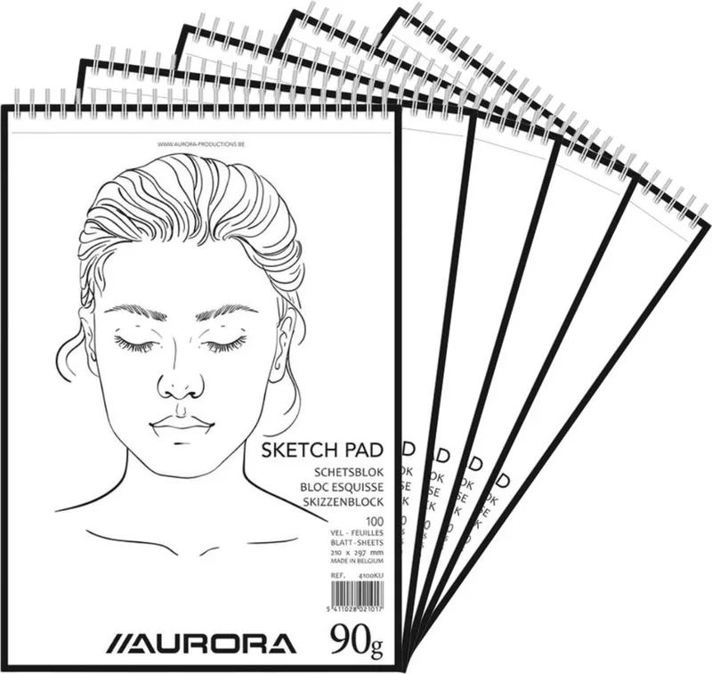 Schetsblok - Tekenpapier - Kopspiraal - A4 - 90g - 100 vel - 5 Stuks by Aurora in White – product photo