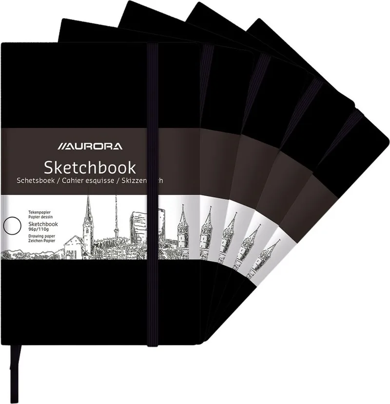 Schetsboeken - 210x285mm - A4 - Blanco tekenpapier - 110g - 96 Bladzijden - 10 stuks by Aurora in Black – product photo