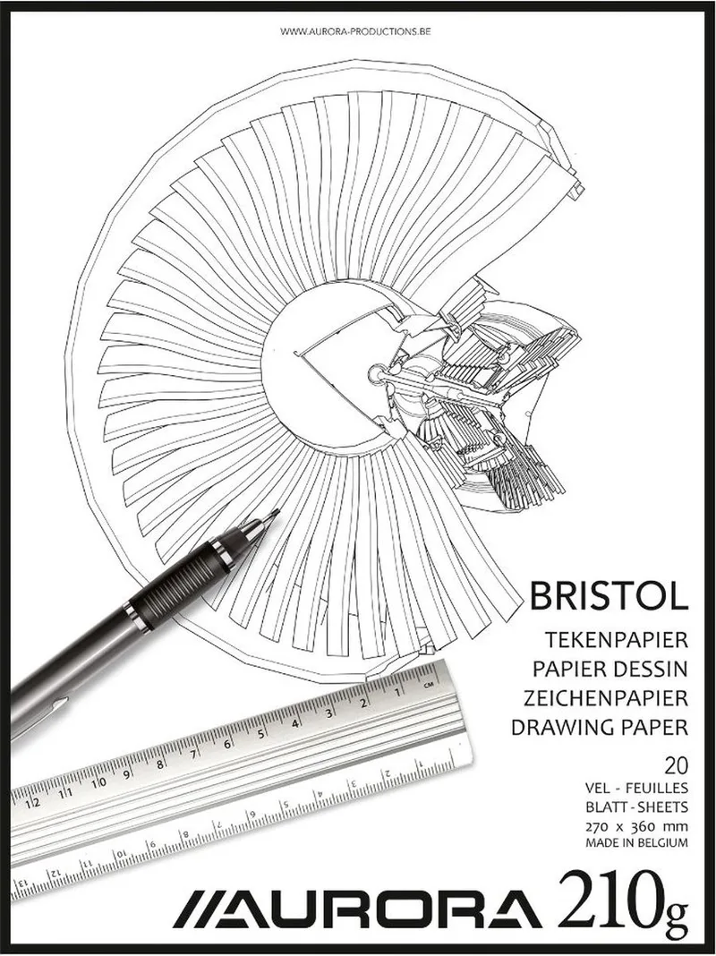 Tekenblok - Bristol - Glad Tekenpapier - 270x360mm - 210g - 20 Vel från Aurora i Vit – produktbild