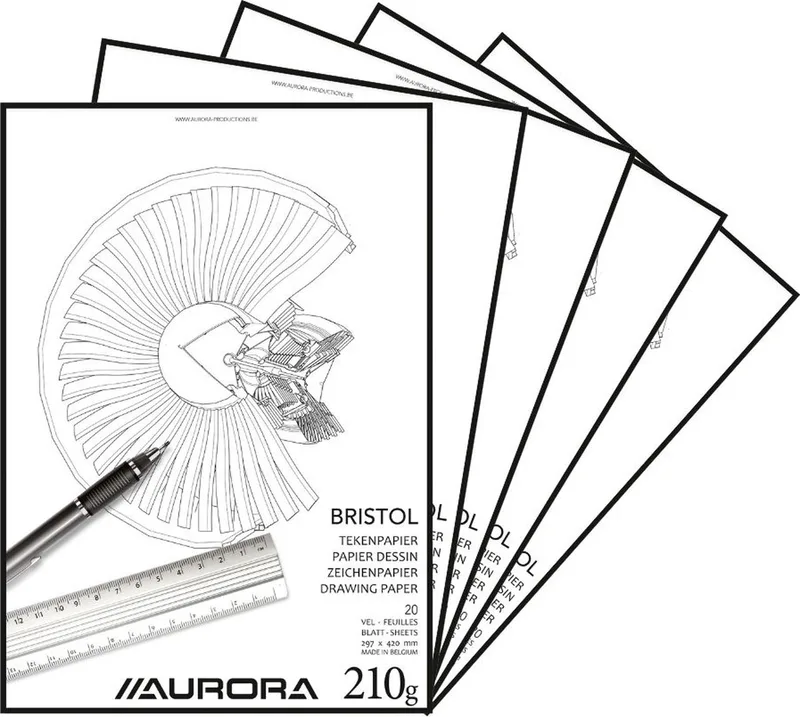 Tekenblok - Bristol - Glad Tekenpapier - 297 mm x 420 mm - A3 - 210g - 20 Vel - 5 Stuks från Aurora i Vit – produktbild