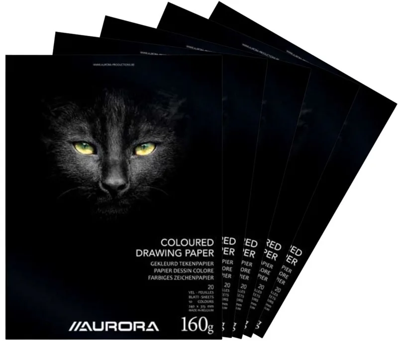 Tekenblok - Gekleurd papier - 240x315 mm - 160 grams - 20 vel - 10 stuks by Aurora in Black – product photo