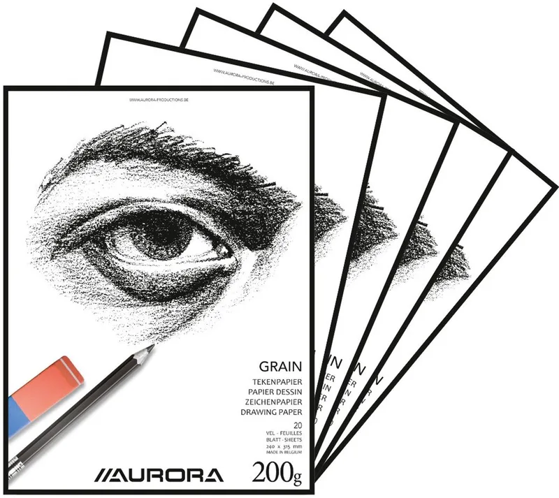 Tekenblok - Grain - Tekenpapier - Schetsblok - 240 mm x 315 mm - 200g - 20 vel - 10 Stuks från Aurora i Vit – produktbild