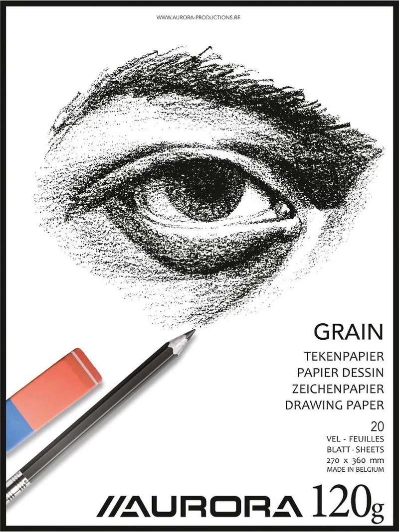 Tekenblok - Grain - Tekenpapier - Schetsblok - 270x360mm - 120g - 20 Vel fra Aurora i Hvid – produktbillede
