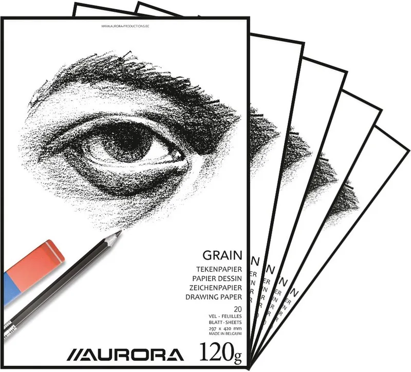 Tekenblok - Grain - Tekenpapier - Schetsblok - A3 - 120g - 20 vel - 5 Stuks by Aurora in White – product photo