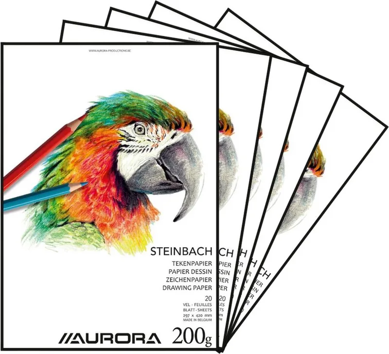 Tekenblok - Tekenpapier - Steinbach - 297 mm x 420 mm - 200 g - A3 - 20 Vel - 5 Stuks de Aurora en Blanc – photo produit
