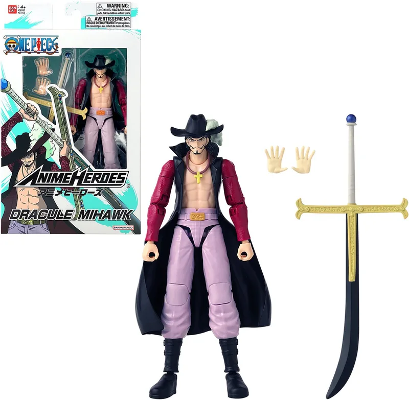 Anime Heroes - One Piece Figuur - 17 cm Mihawk Figuur - Officieel Gelicenseerd One Piece - Falcon's Eye Mihawk Dracule Manga Actiefiguur - Speelgoed Kind 4 jaar + - 37053 by Bandai in Dracule Mihawk – product photo