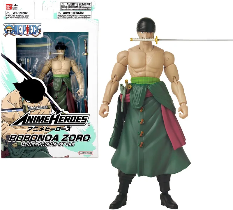 Anime Heroes - One Piece Figuur - Roronoa Zoro Figuur 17 cm Drie Zwaard Stijl - Officieel Gelicenseerd One Piece - Zoro 3 Sword Manga Actiefiguur - Kinderspeelgoed 4 jaar oud en + - 37052 by Bandai in Roronoa Zoro ( 3 swords style) – product photo