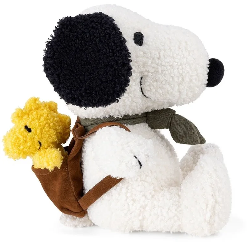 Peanuts - Snoopy with Woodstock in Backpack Eco Tiny Teddy - 20 cm van Bon Ton Toys in Wit – productfoto