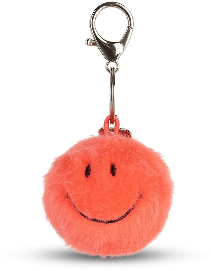 Smiley Sleutelhanger Fuzzy ECO 5,5cm de Bon Ton Toys en Bright Coral – photo produit