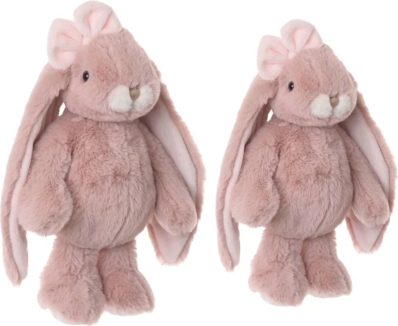 pluche knuffel konijnen set 2x stuks - oud roze - 22 en 30 cm - luxe knuffels från Bukowski i Oudroze – produktbild