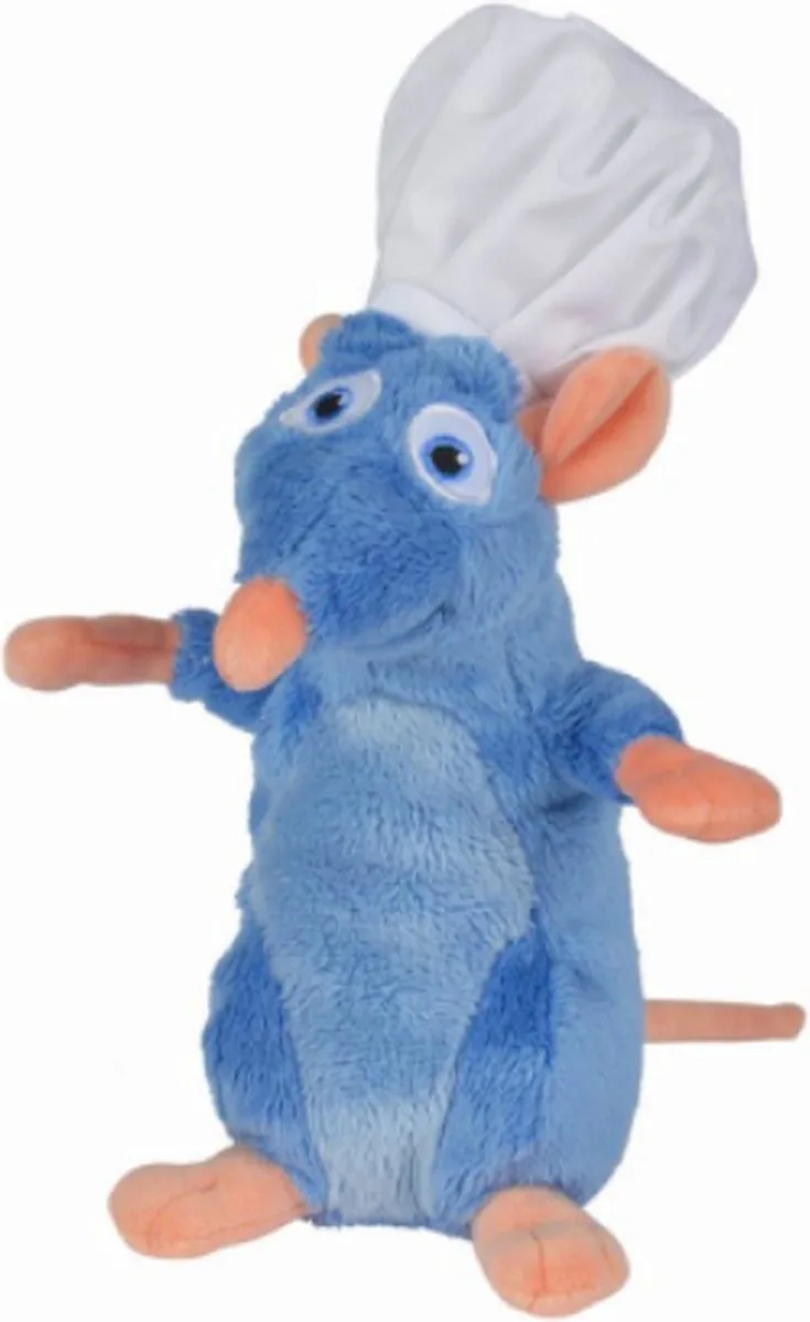 Remy met Koksmuts Ratatouille Disney Pluche Knuffel 25 cm {Disney Pixar Plush Toy | Speelgoed Knuffeldier knuffels voor kinderen jongens meisjes | Rat Muis Hamster} fra Disney i Blå – produktbillede