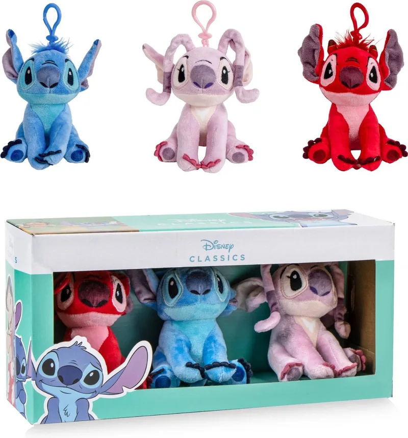 Stitch Angel en Leroy Knuffels Tassenhanger - Hoogte 12cm - 3 Knuffels by Disney in Pink – product photo