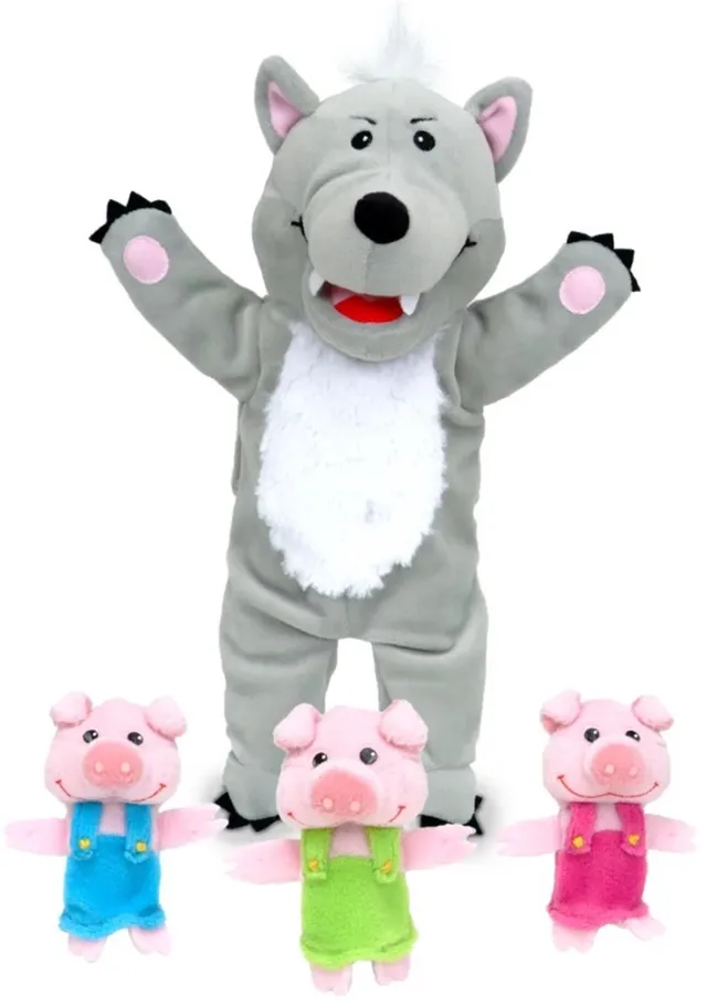 handpop sprookjes wolf en drie biggetjes multicolor.