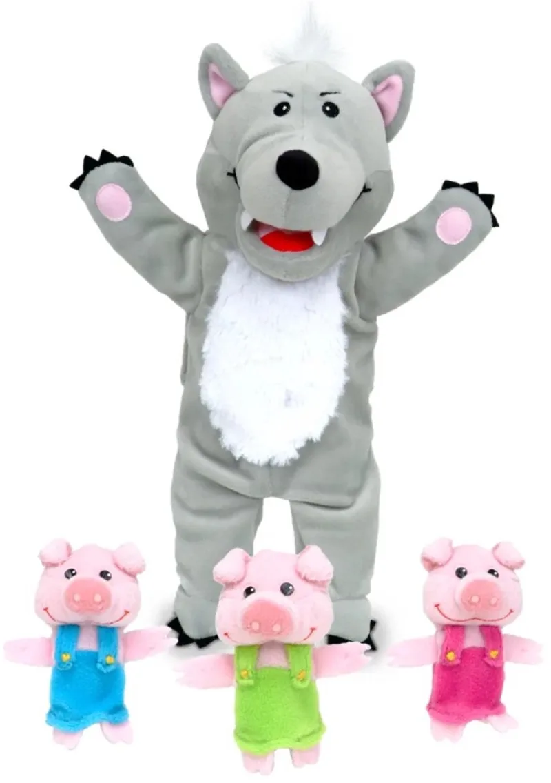 handpop sprookjes wolf en drie biggetjes multicolor. by Fiesta Crafts in Multicolour – product photo