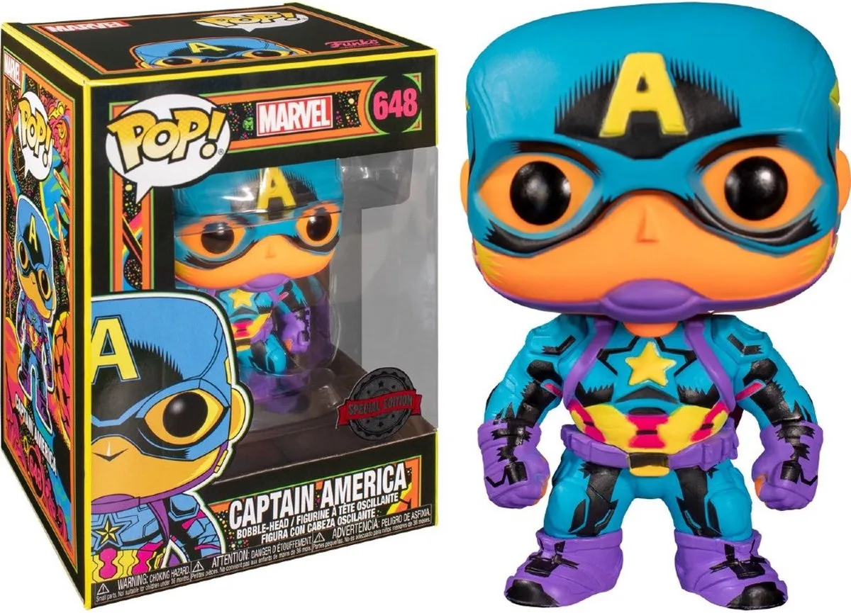 Captain America Verzamelfiguur Marvel POP! Black Light Captain America 9 cm Multicolours från Funko i Flerfärgad – produktbild