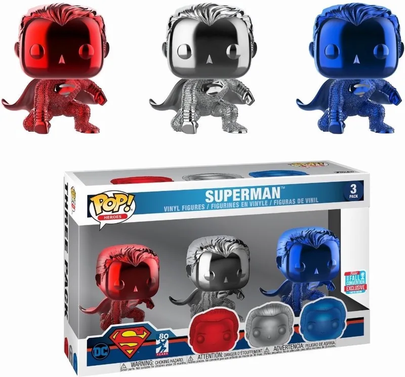 DC Justice League - Superman Landing Chrome 3-Pack Exclusive by Funko in Red – product photo