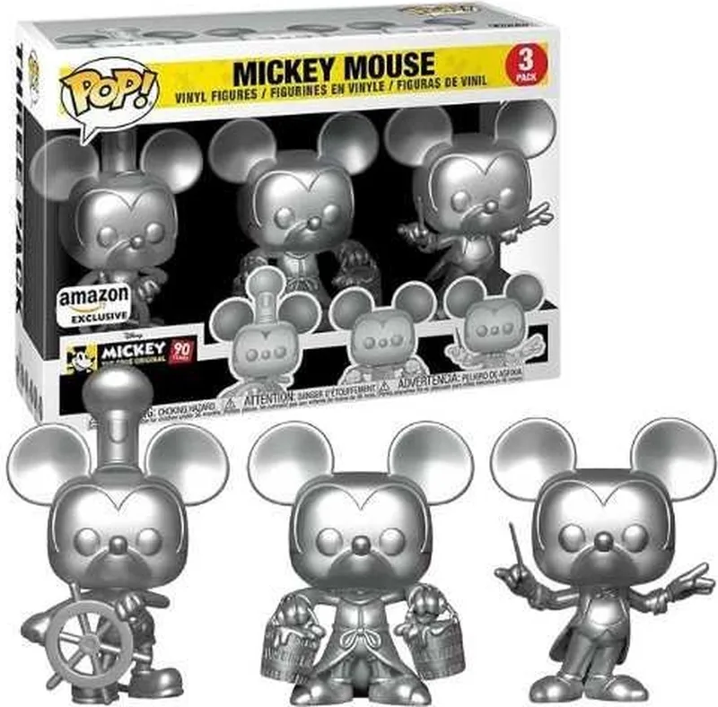 Disney - Mickey Mouse (Steamboat WIllie / Apprentice / Conductor) Silver 3-Pack Amazon Exclusive by Funko in Multicolour – product photo