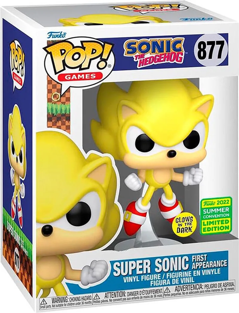 Games Sonic the Hedgehog - Super Sonic First Appearance #877 Summer Convention 2022 Glow in the Dark Grail Rare van Funko in Geel – productfoto