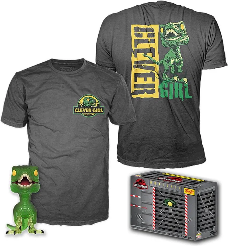 Jurassic Park POP! & Tee Box Clever Raptor by Funko in Grey – product photo