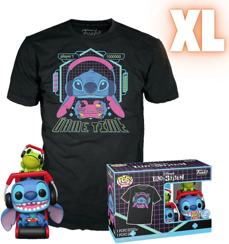 Lilo & Stitch Gamer Stitch with Frog - POP! & Tee Heren Funko Pop! - Neutraal - XL by Funko in Standard – product photo