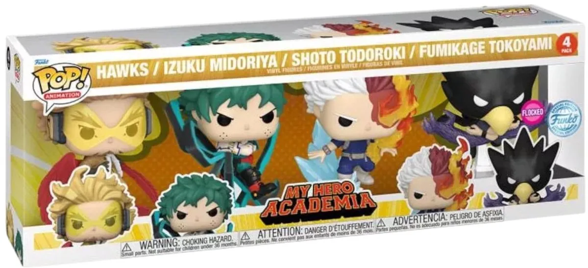 My Hero Academia 4 pack, Hawks- Izuku Midoriya. Shoto Todoroki, Fumikage Tokoyami - Flocked - Special Edition de Funko en Multicolore – photo produit