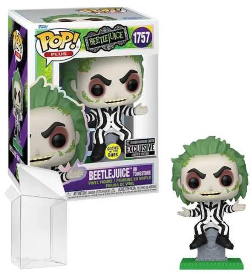 Plus: Beetlejuice - Beetlejuice On Tombstone #1757 Entertainment Earth Exclusive GITD van Funko in Grijs – productfoto