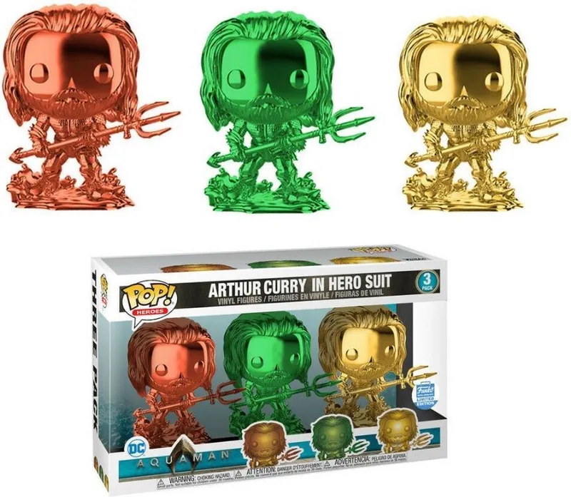 Pop! 3X: DC Heroes Aquaman - Arthur Curry Exclusive by Funko in Chrome – product photo