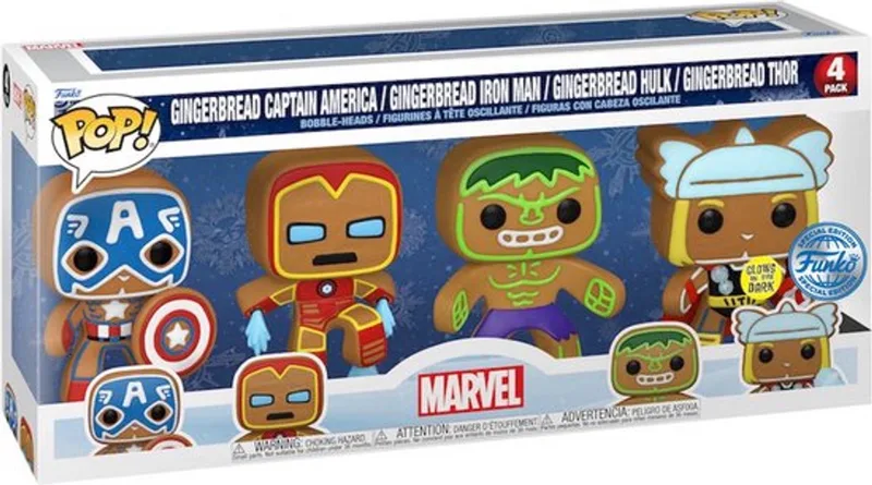 Pop! 4 Pack: Marvel - Holiday Gingerbread - Glow in the Dark Exclusive van Funko – productfoto