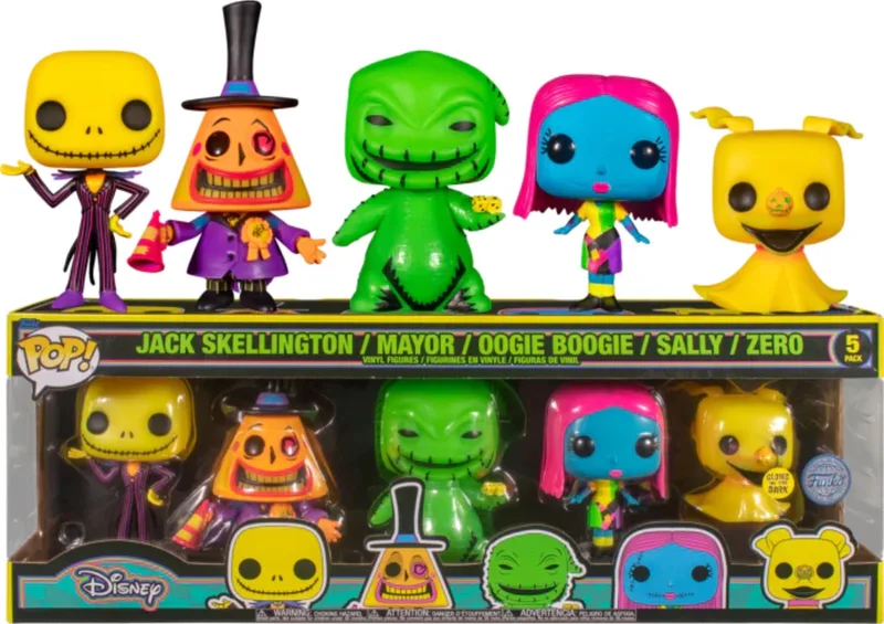 Pop! 5-Pack: Disney: The Nightmare Before Christmas - Jack Skellington / Mayor / Oogie Boogie / Sally / Zero (Blacklight) (Glows in the Dark) (Special Edition) by Funko in Multicolour – product photo