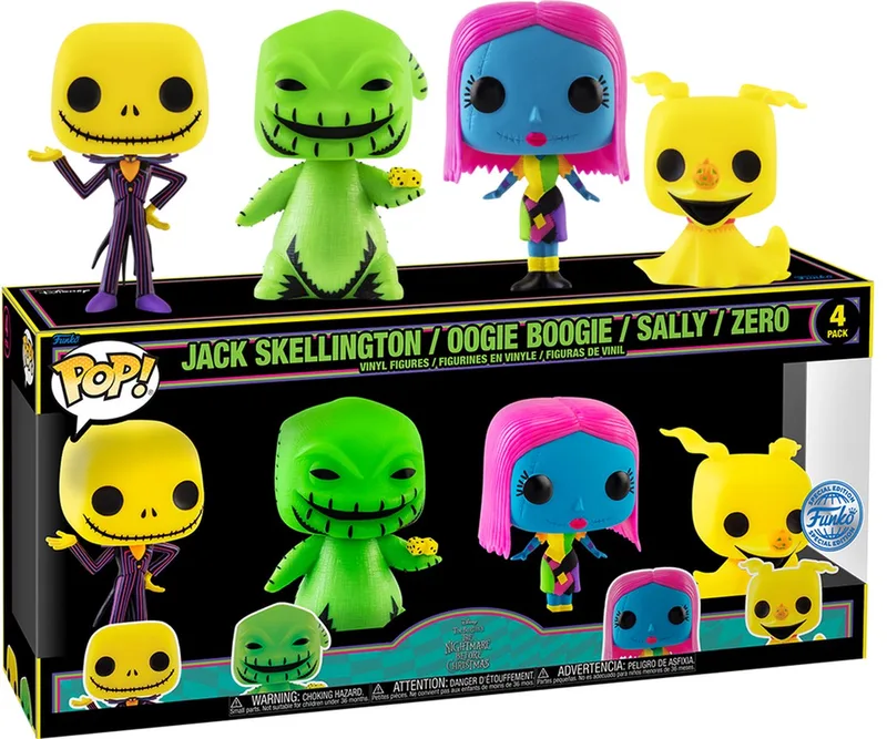 Pop Disney: The Nightmare Before Christmas 4-Pack (BlackLight) van Funko in Meerkleurig – productfoto