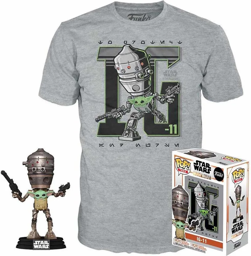 Pop! Star Wars: Set Figure and Tee - IG-11 With the Child Maat M FUNKO van Funko in Grijs – productfoto