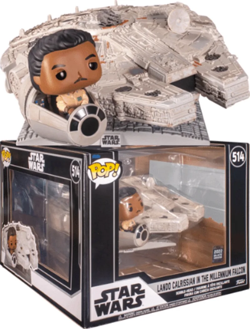 Rides Super Deluxe: Disney Star Wars - Lando Calrissian in the Millennium Falcon (2022 Galactic Convention Exclusive) #514 Bobble-Head Vinyl Figure van Funko in Grijs – productfoto