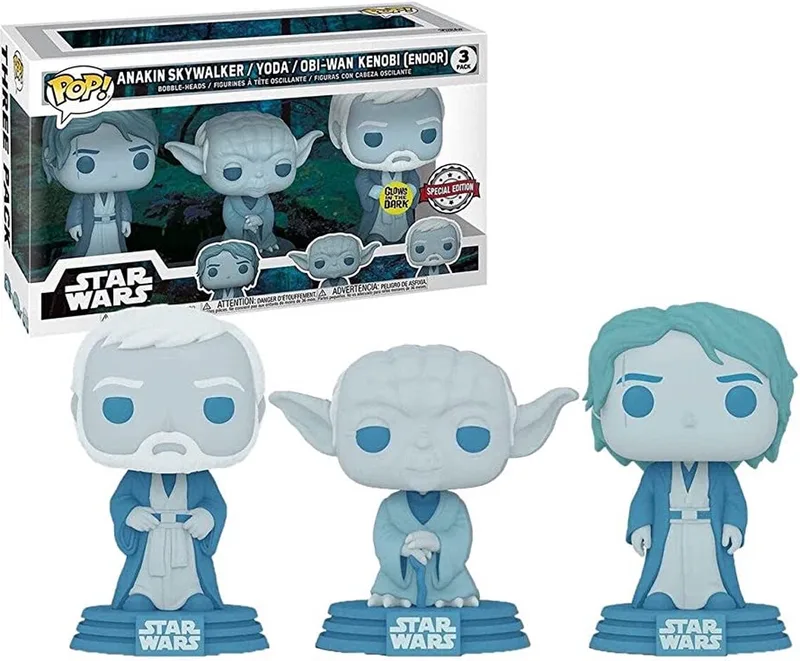 Star Wars 3pack: Anakin Skywalker / Yoda & Obi-Wan Kenobi (Endor) Force Ghosts van Funko in Blauw – productfoto