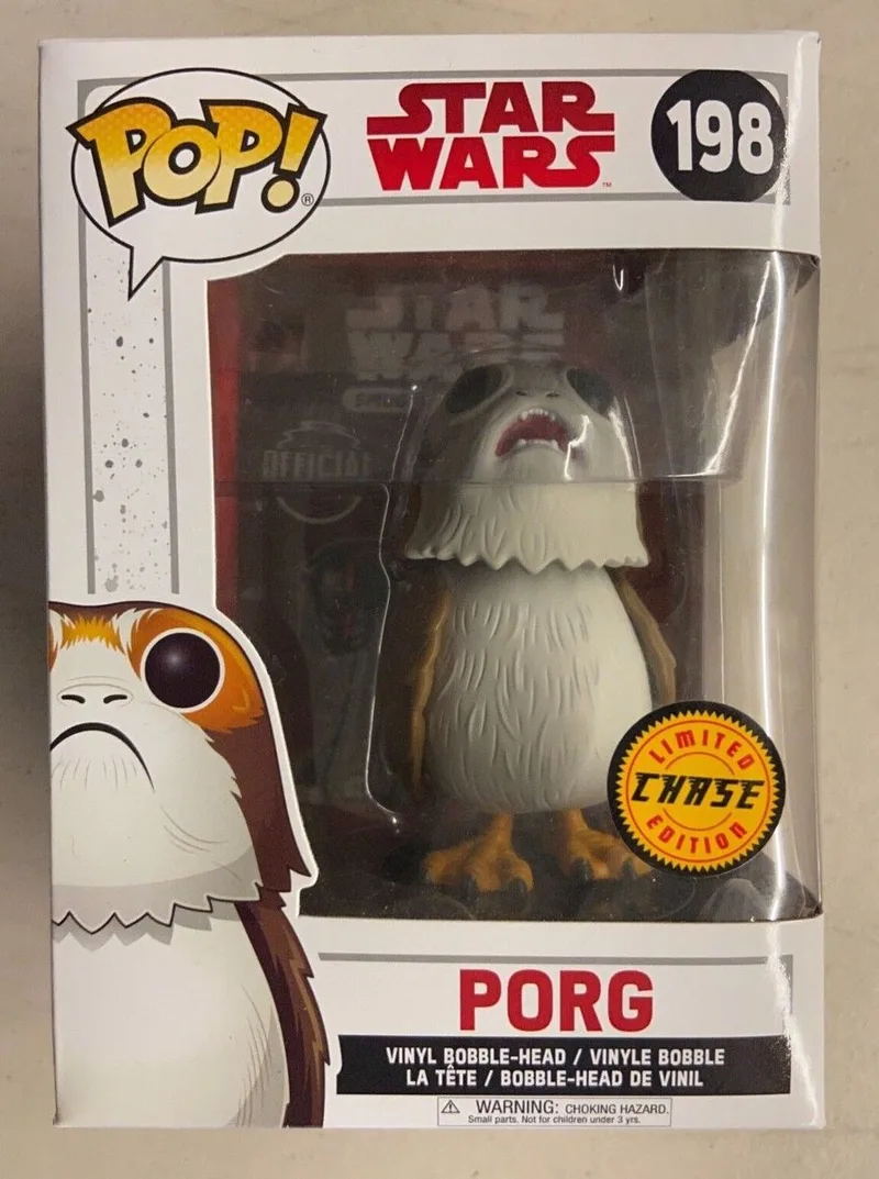 Star Wars Porg Chase #198 Open Mouth de Funko en Blanc – photo produit