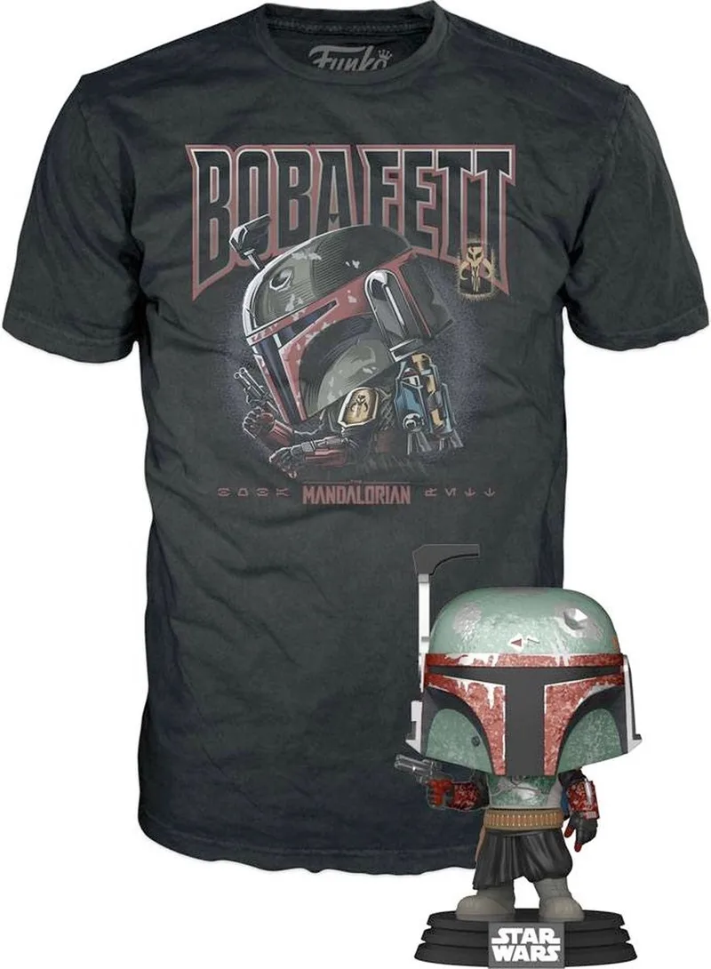 Star Wars Verzamelfiguur & Tshirt Set -L- POP! & Tee Box The Mandalorian Boba Fett by Funko in Black – product photo