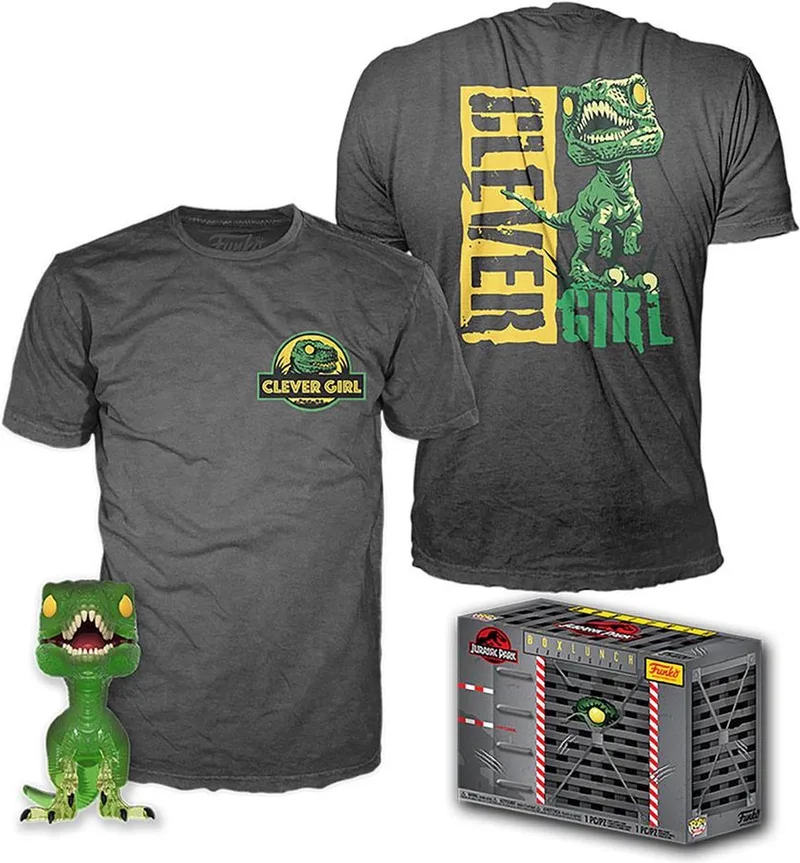 & Tee Box: Jurassic Park - Clever Raptor (Size S) van Funko in Grijs – productfoto