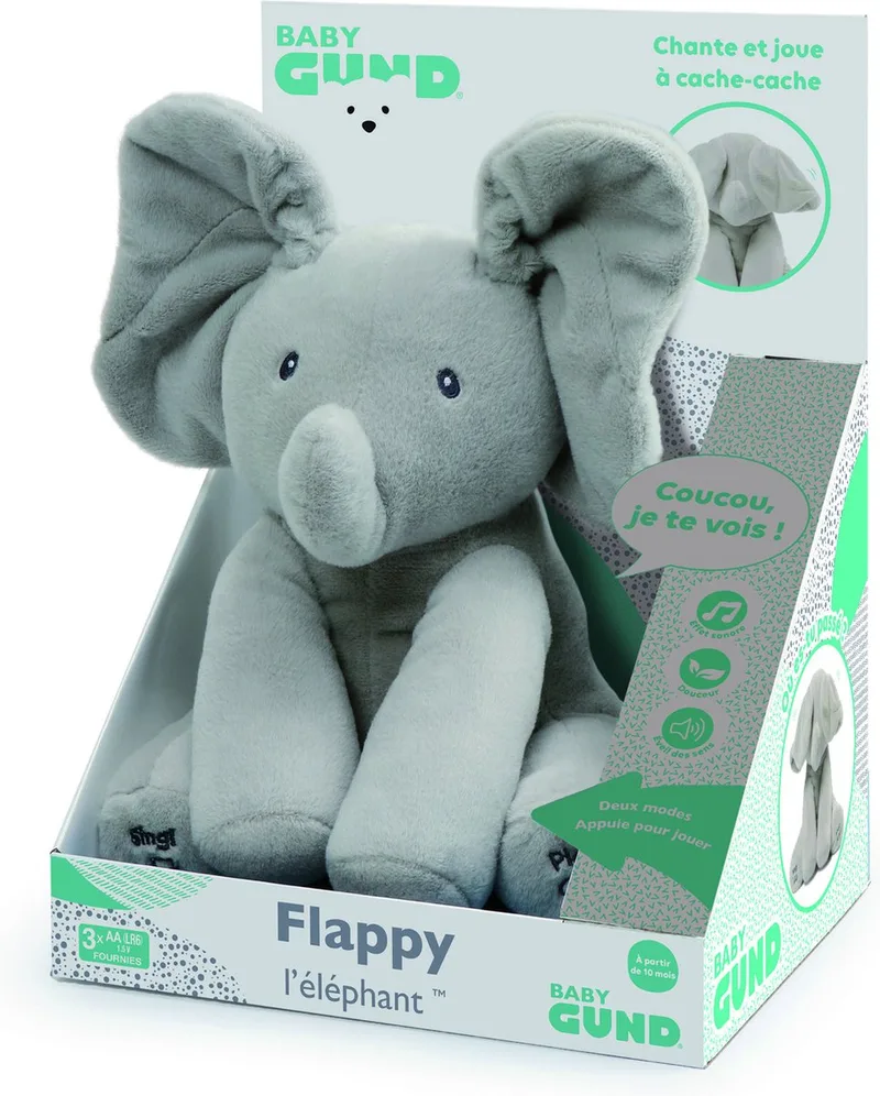 Baby geanimeerde Flappy De Olifant knuffel, 30,5 cm - Frans Gesproken by Gund in Grey – product photo