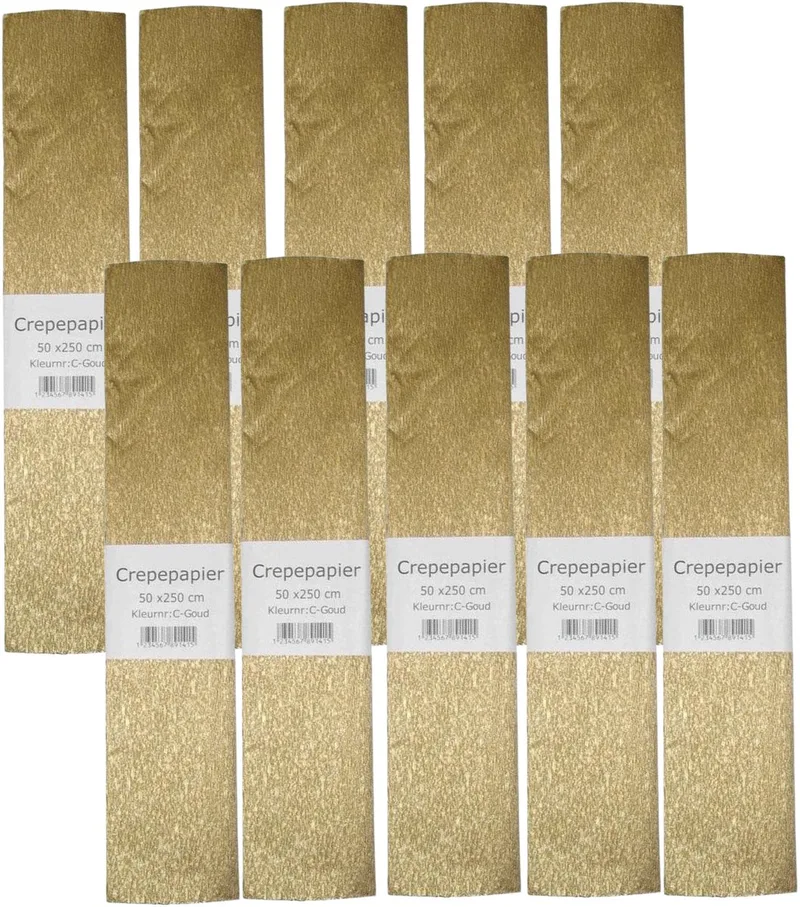 Crepe papier platte vellen - 10x - metallic goud - 250 x 50 cm - Knutselen met papier - Knutselspullen de Hansa Creations en Or – photo produit