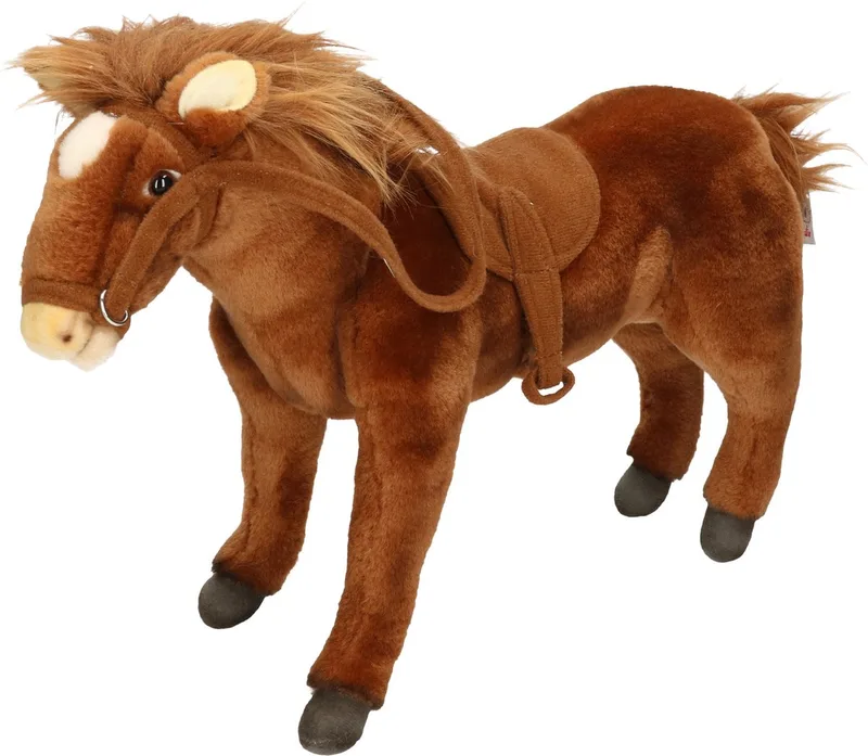 pluche paard knuffel - met zadel - 37 cm - dieren knuffels van Hansa Creations in Meerkleurig – productfoto
